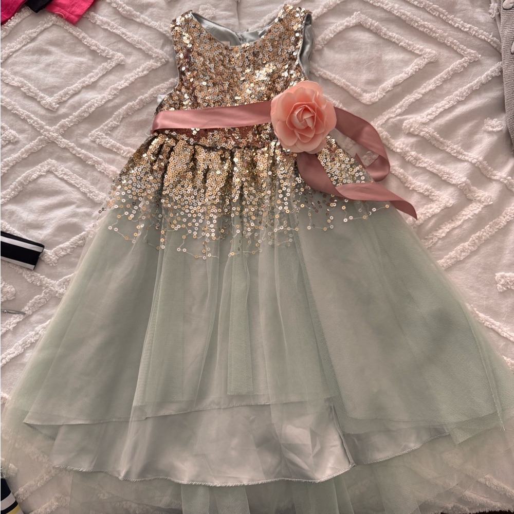 Monsoon Sequin Dress with Pink Sash